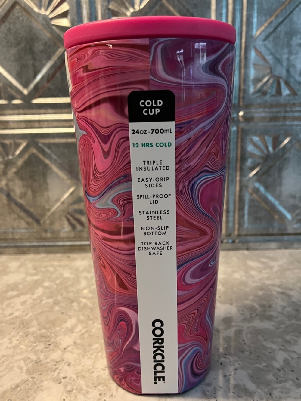 Corkcicle Pink Marble Cold Cup Tumbler